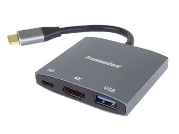 PremiumCord adaptér USB-C na HDMI, USB3.2,  PD, rozlišení 4K a FULL HD 1080p,
