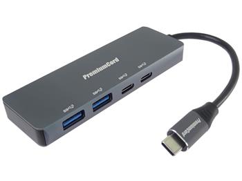 PremiumCord 5G SuperSpeed Hub USB-C na 2x USB 3.2 C +2x USB 3.2 A,  Aluminum